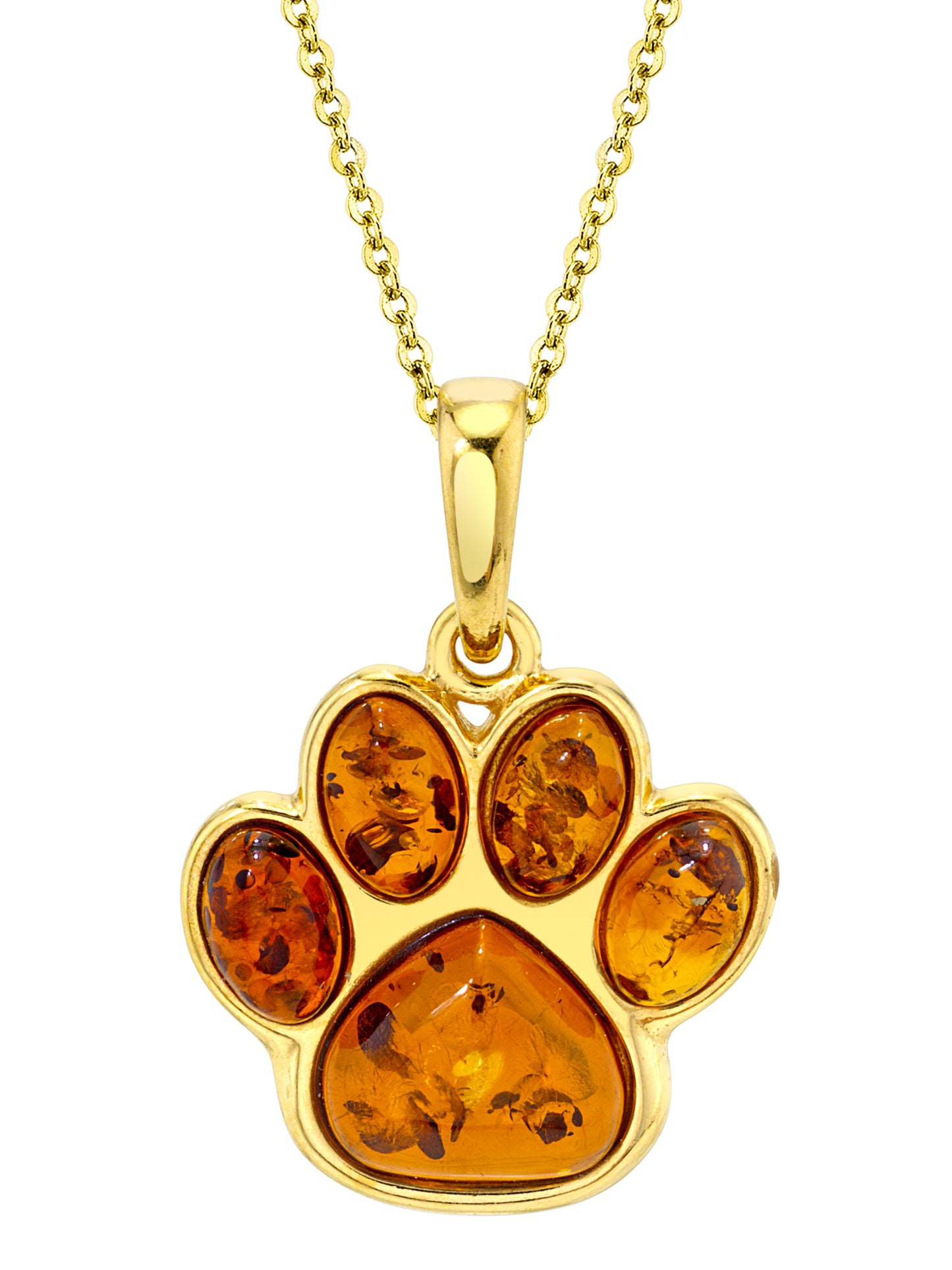 Baltic Amber Dog Paw 14K Goldplated 925 Sterling Silver Pendant 18"  Necklace