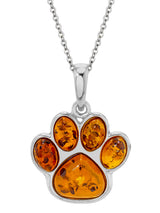 Baltic Amber Dog Paw 14K Goldplated 925 Sterling Silver Pendant 18"  Necklace