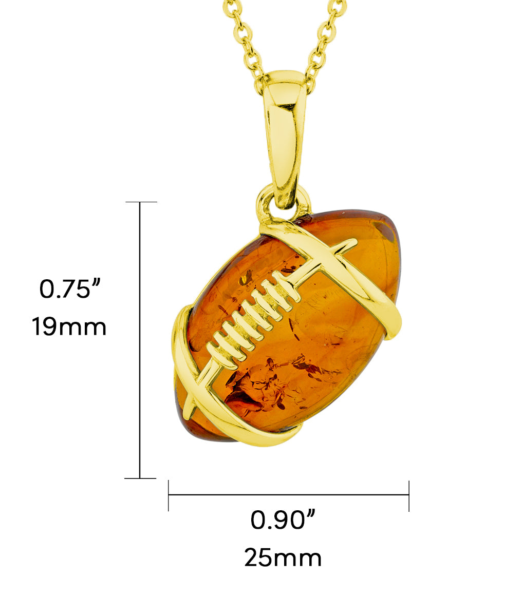 14K Gold-plated 925 Sterling Silver Football Pendant Amber Necklace 20" Chain