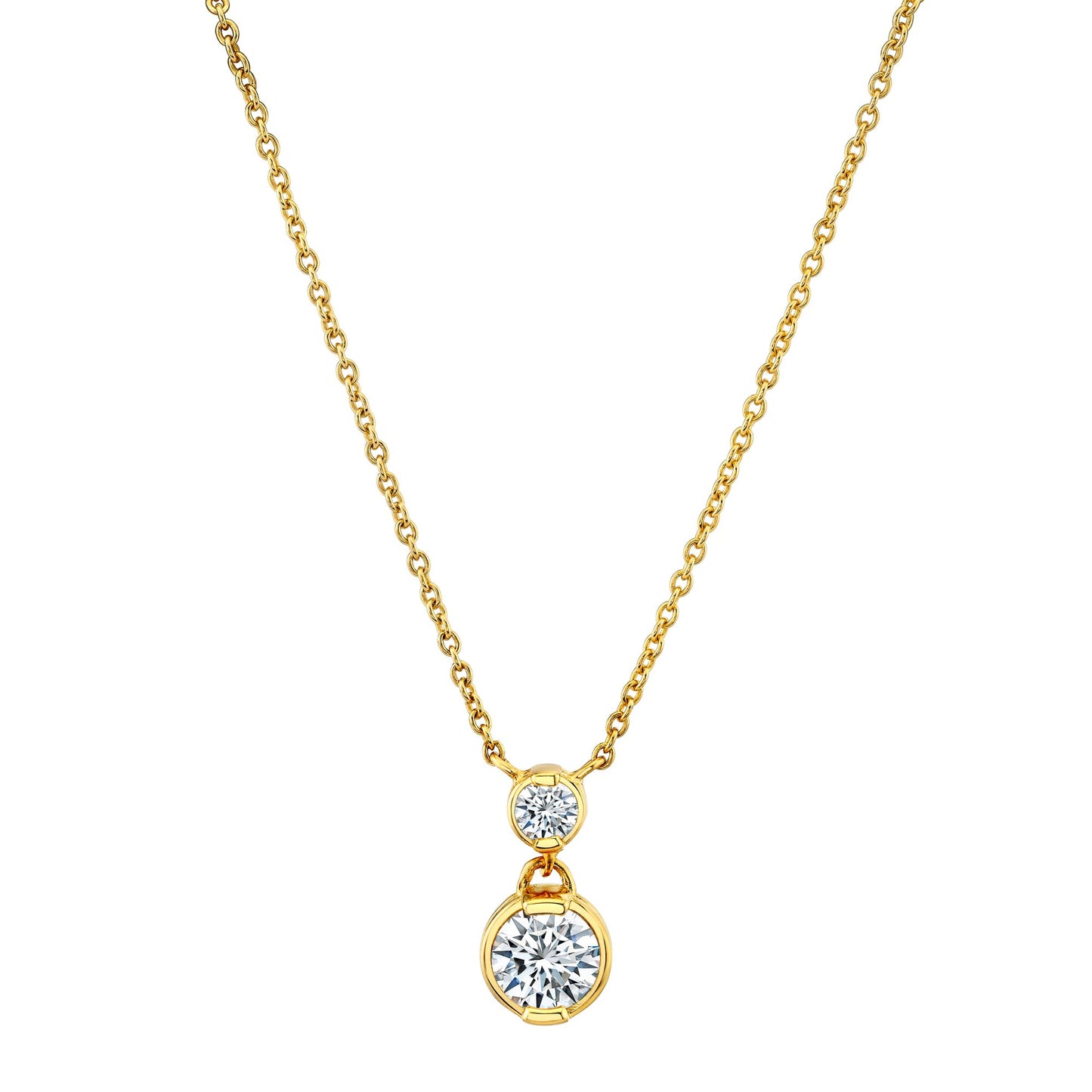 1.25 Carat Opera Round-Cut Moissanite Pendant Necklace in 18K Yellow Gold over Silver 16"-18"