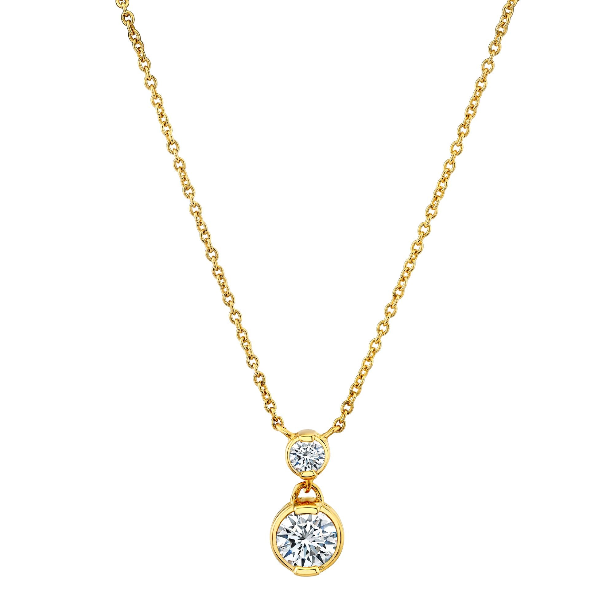 1.25 Carat Opera Round-Cut Moissanite Pendant Necklace in 18K Yellow Gold over Silver 16"-18"