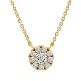 .50 Carat Round-Cut Moissanite Halo Pendant Necklace in 18K Yellow Gold Over Silver 16"-18