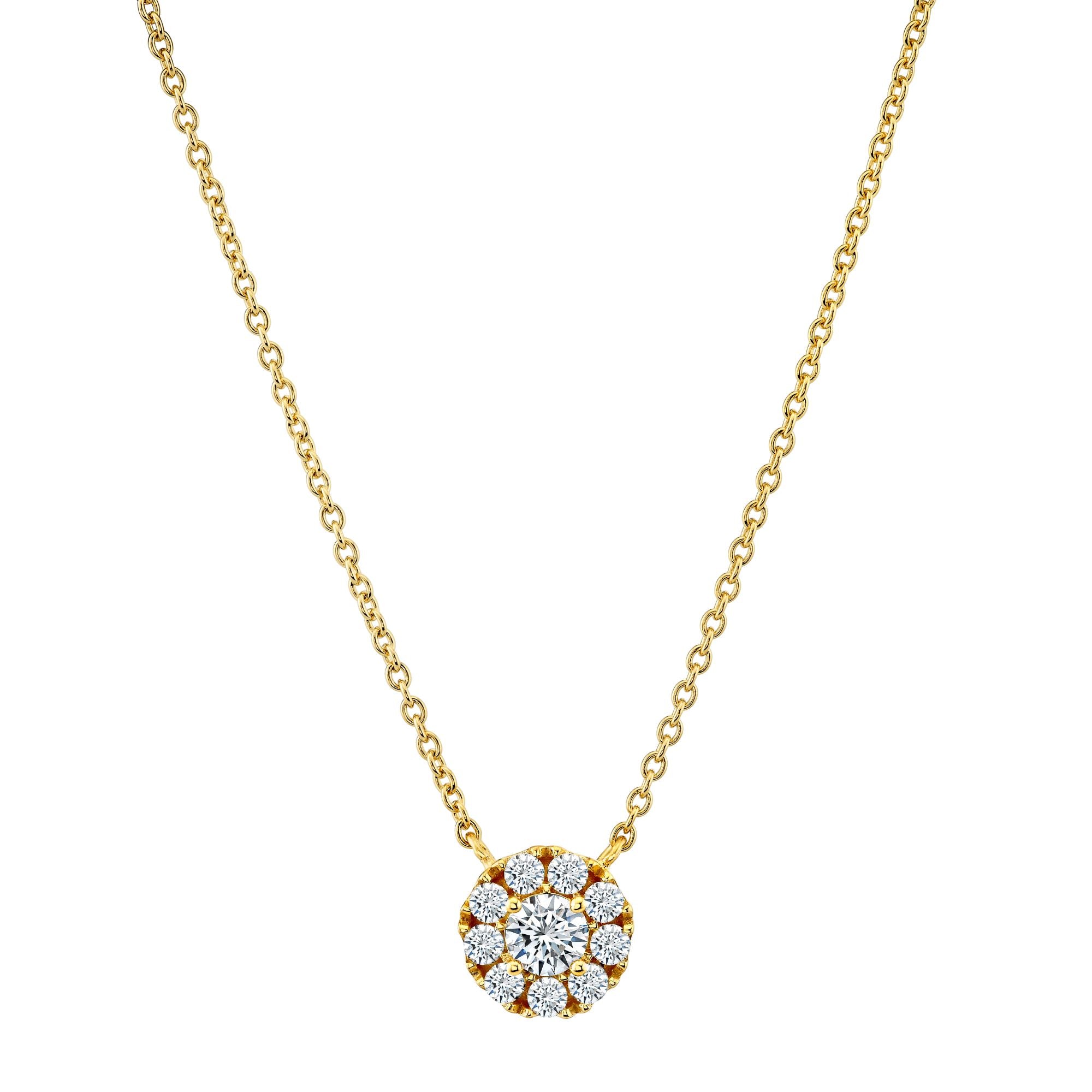 .50 Carat Round-Cut Moissanite Halo Pendant Necklace in 18K Yellow Gold Over Silver 16"-18