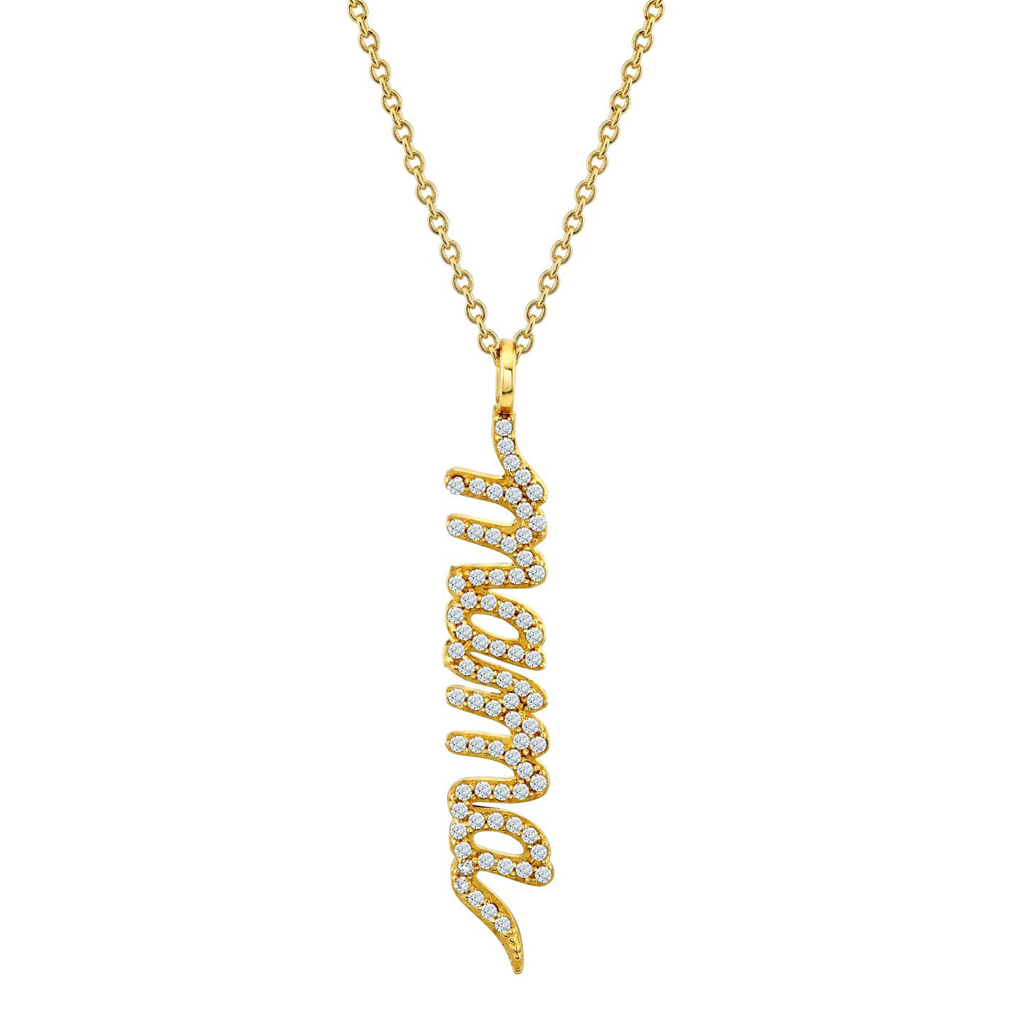 18K Yellow Gold Plated Silver .35 Ct. Moissanite "Mama" Pendant Necklace Adjustable 16"-18"