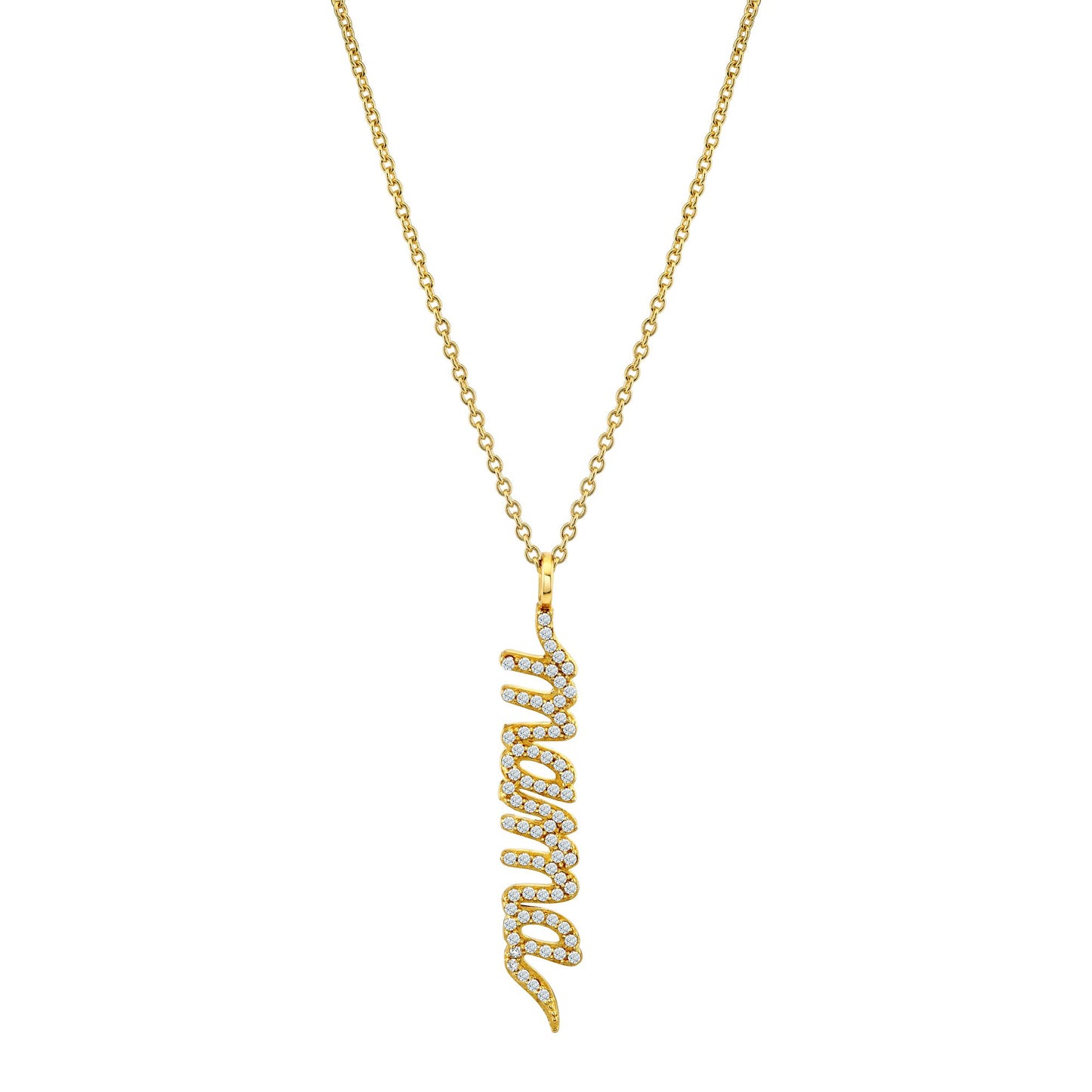 18K Yellow Gold Plated Silver .35 Ct. Moissanite "Mama" Pendant Necklace Adjustable 16"-18"