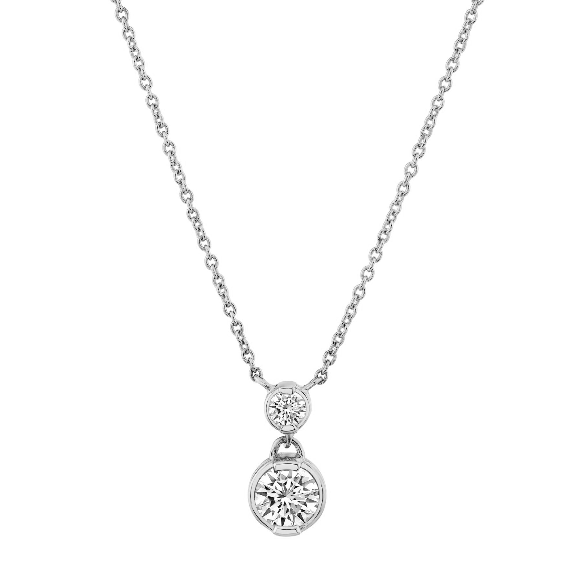 1.25 Carat Opera Round-Cut Real Moissanite Pendant Necklace in 18K White Gold over Silver 16"-18"