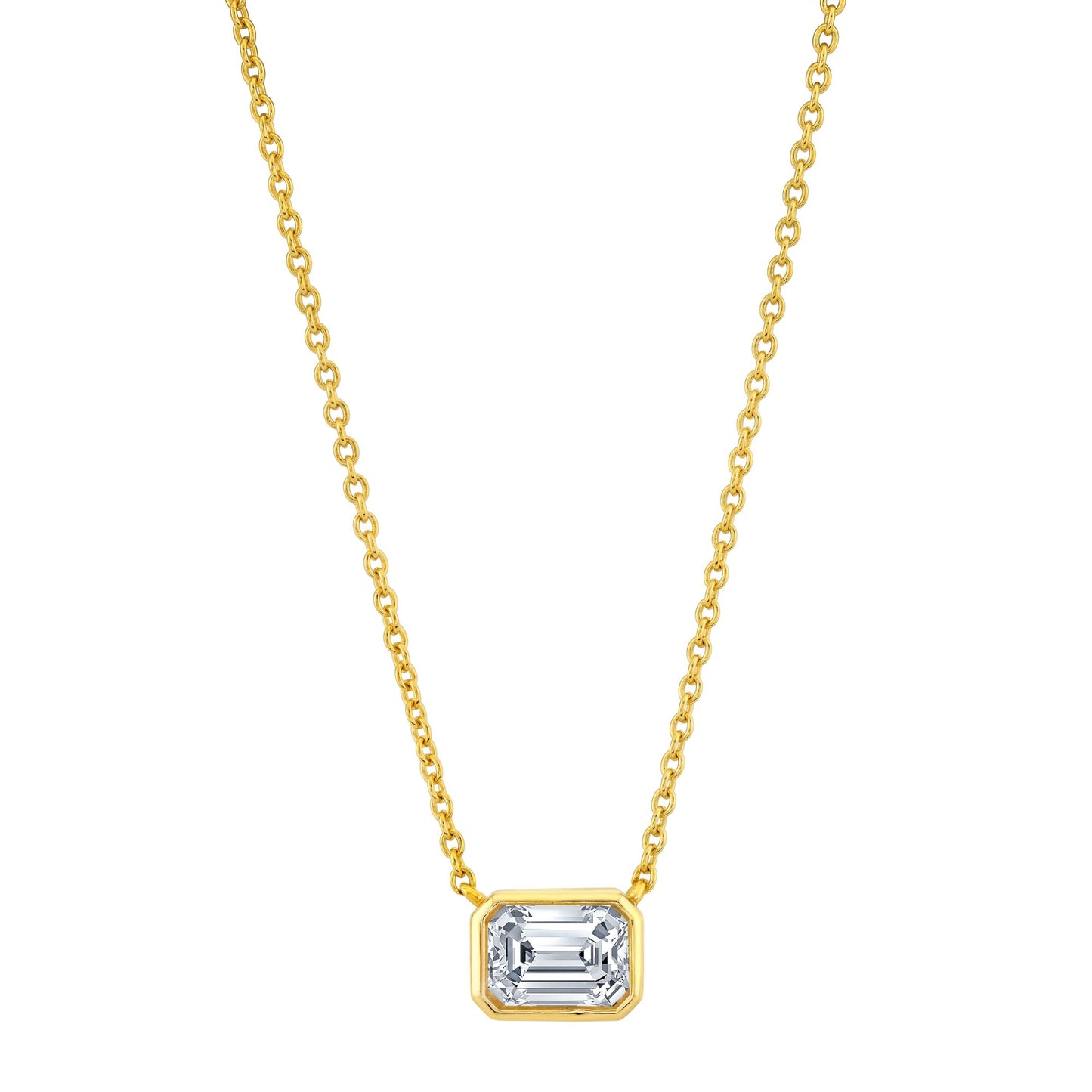 1 Ct. Moissanite Emerald East West Pendant Necklace 18K Gold on Silver Adjustable Chain