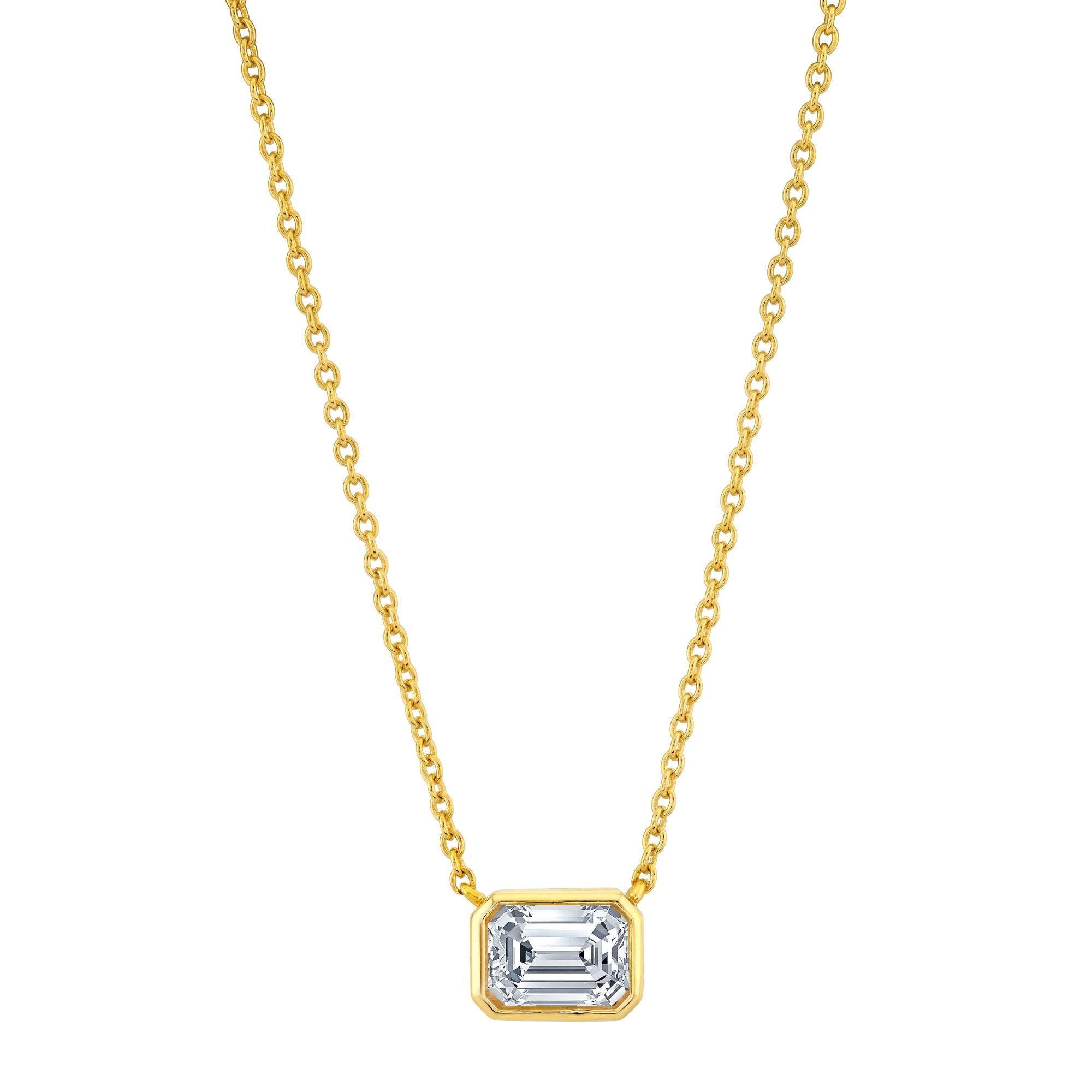 1 Ct. Moissanite Emerald East West Pendant Necklace 18K Gold on Silver Adjustable Chain