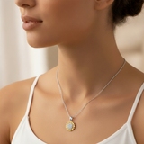 Womens 14K Gold Plated Sun Flower Pendant Necklace Cubic Zirconia Two-Tone Adjustable Chain 16-18in