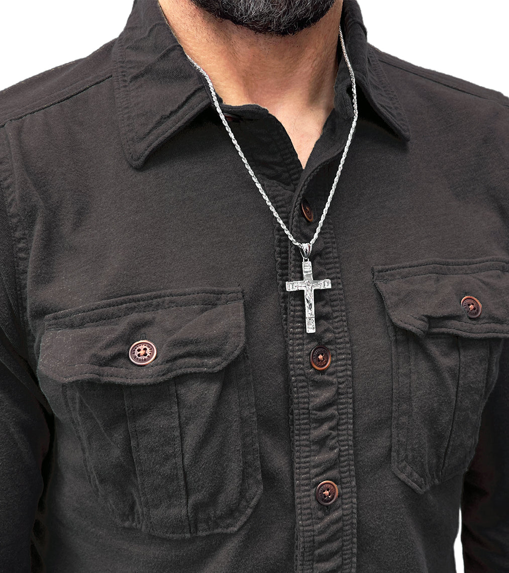 925 Sterling Silver Cross Crucifix Pendant Necklace Baguette CZ 2-Inch