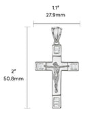925 Sterling Silver Cross Crucifix Pendant Necklace Baguette CZ 2-Inch