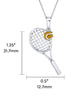 925 Sterling Silver Tennis Racquet & Ball Pendant Amber Necklace 18" Chain