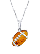 925 Sterling Silver Football Pendant Amber Necklace 20" Chain
