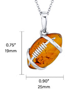 925 Sterling Silver Football Pendant Amber Necklace 20" Chain