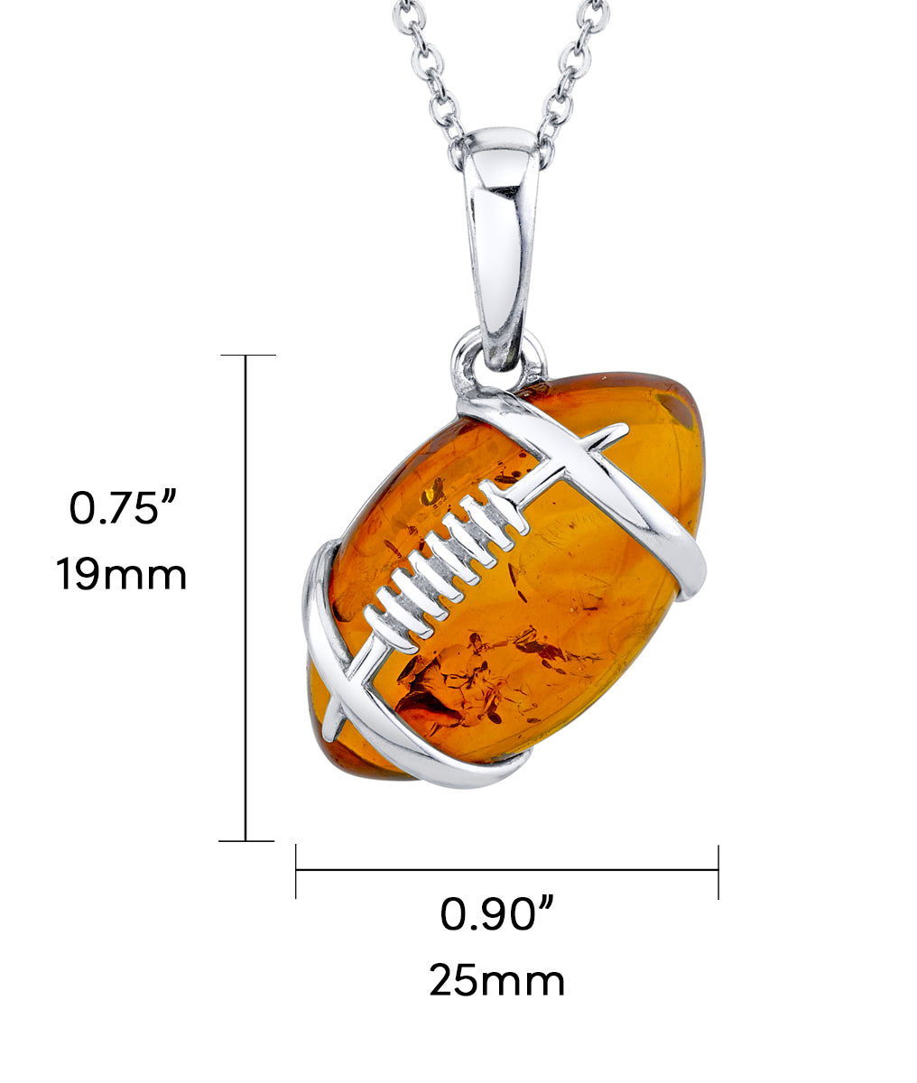 925 Sterling Silver Football Pendant Amber Necklace 20" Chain