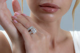 Women's 1Ct. Sterling Silver 925 Princess-cut Double Halo Cubic Zirconia Wedding Engagement Ring Set