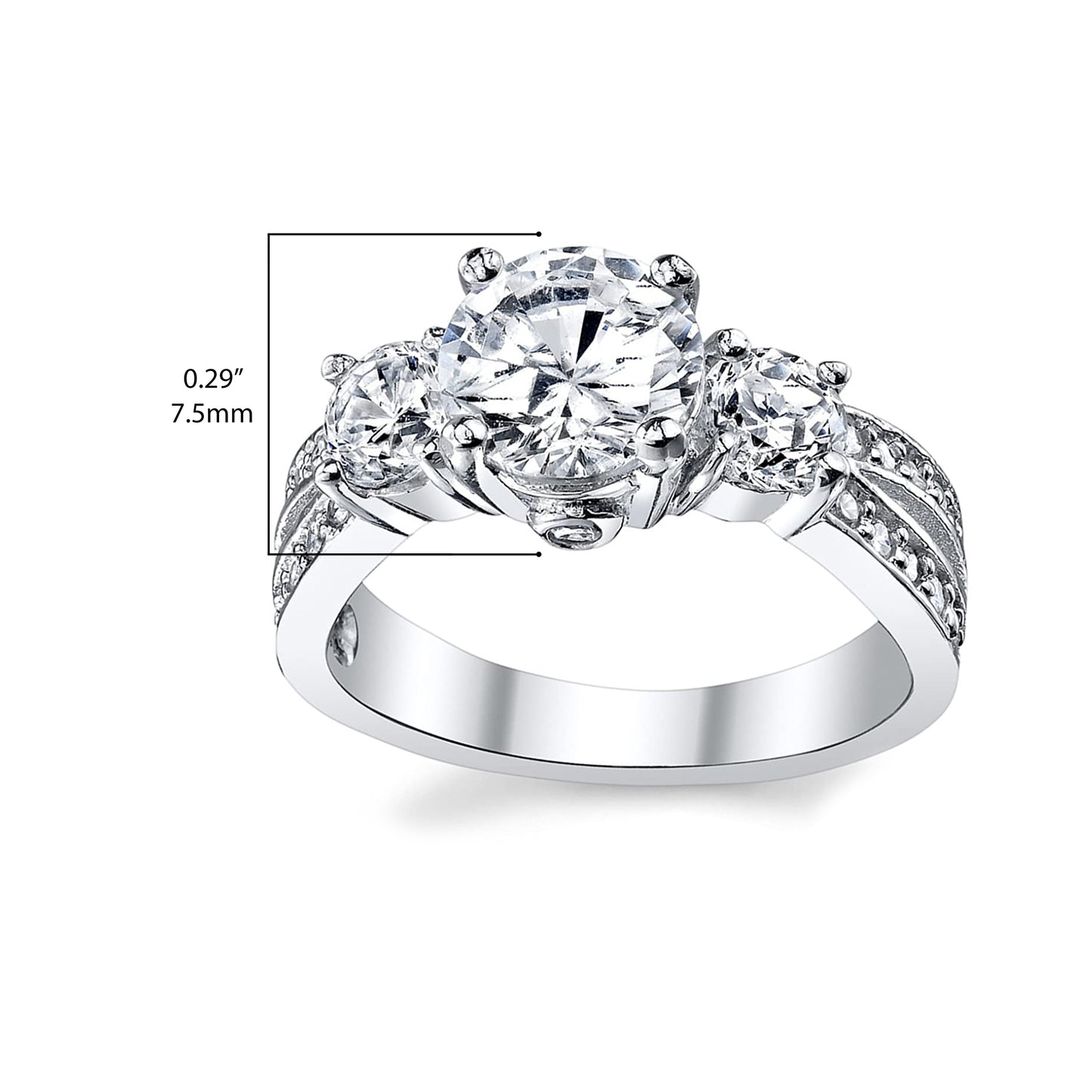Women's 1.50 Carats Wedding Engagement Ring Sterling Silver 925 "Past Present Future" Cubic Zirconia