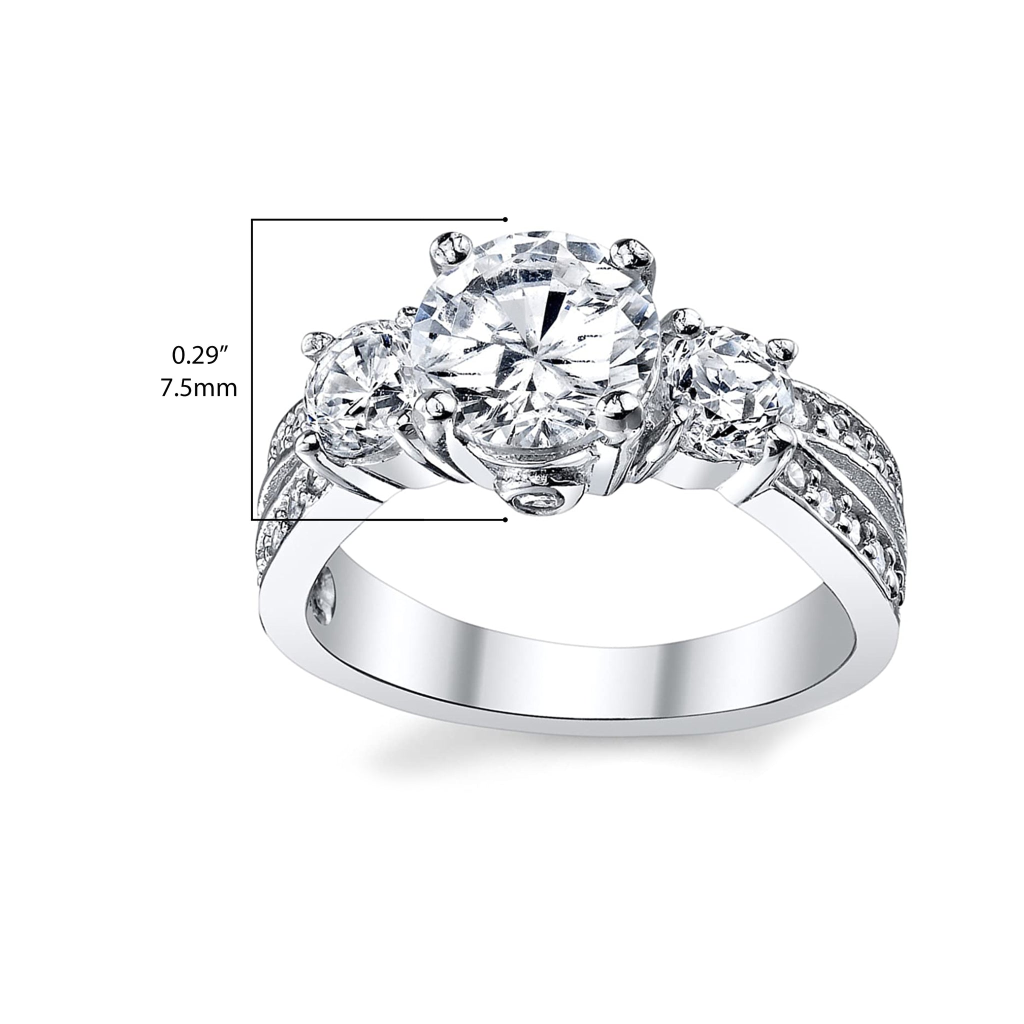 Women's 1.50 Carats Wedding Engagement Ring Sterling Silver 925 "Past Present Future" Cubic Zirconia