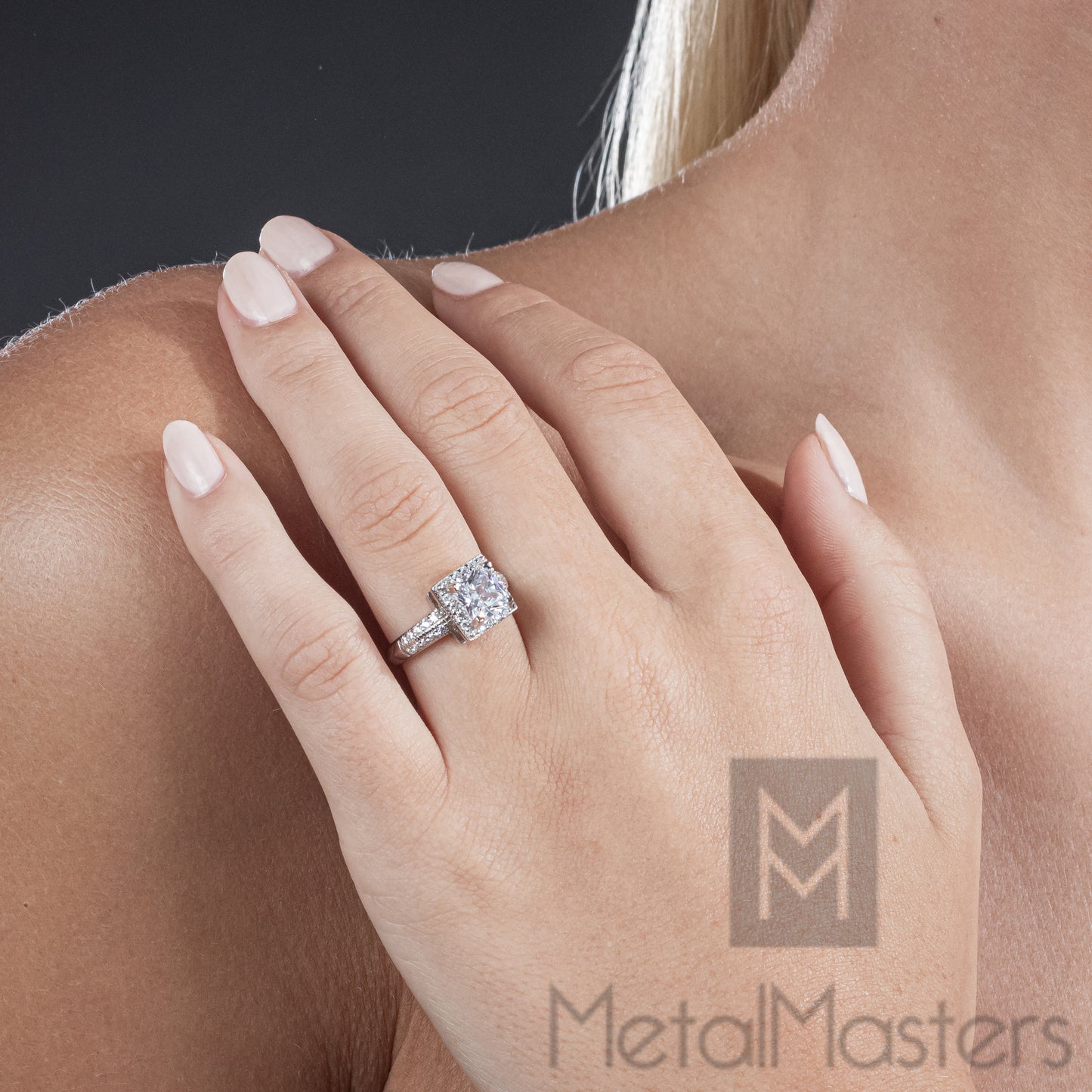 Women's 2 Carat Princess-Cut Halo Cubic Zirconia Sterling Silver 925 Wedding Engagement Ring