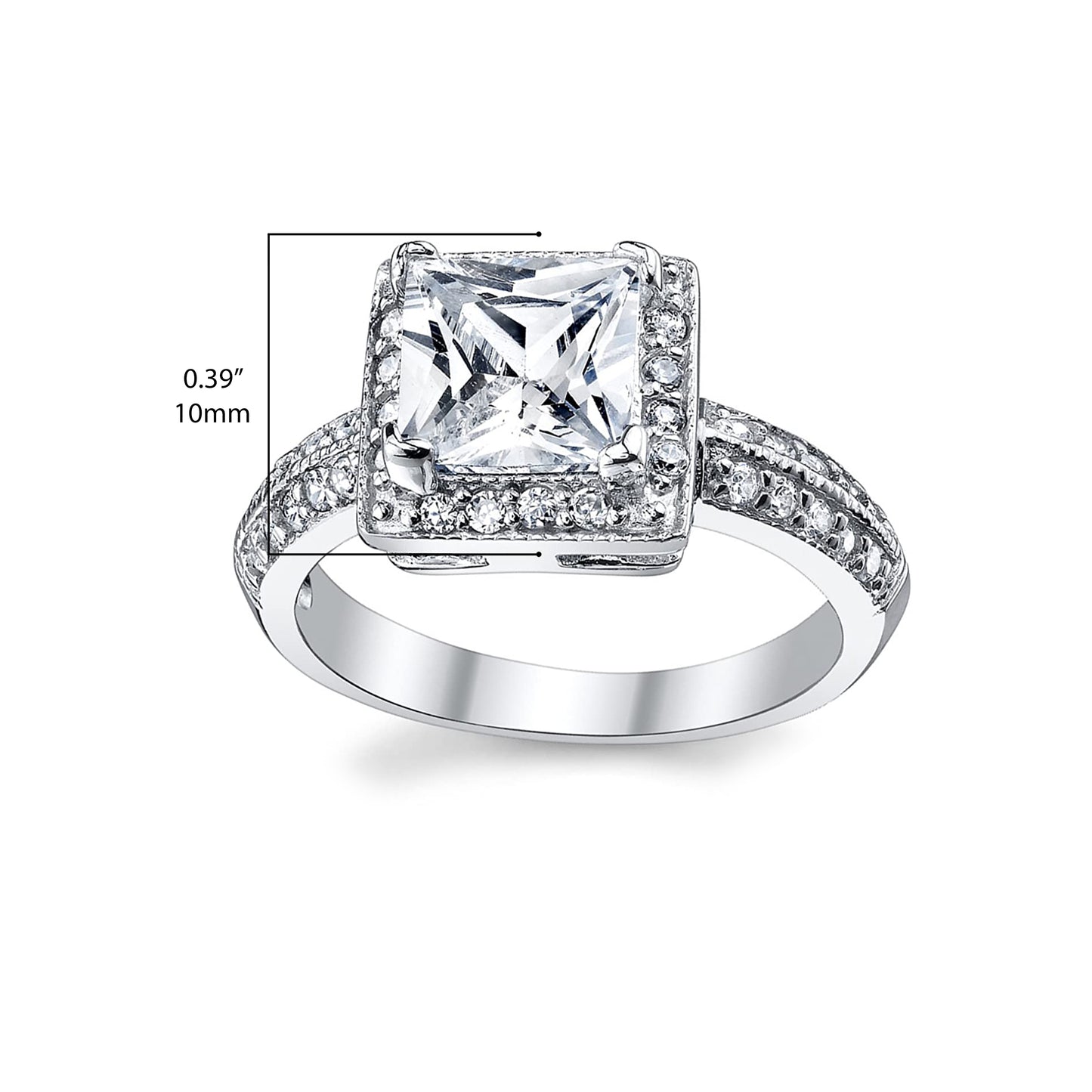 Women's 2 Carat Princess-Cut Halo Cubic Zirconia Sterling Silver 925 Wedding Engagement Ring