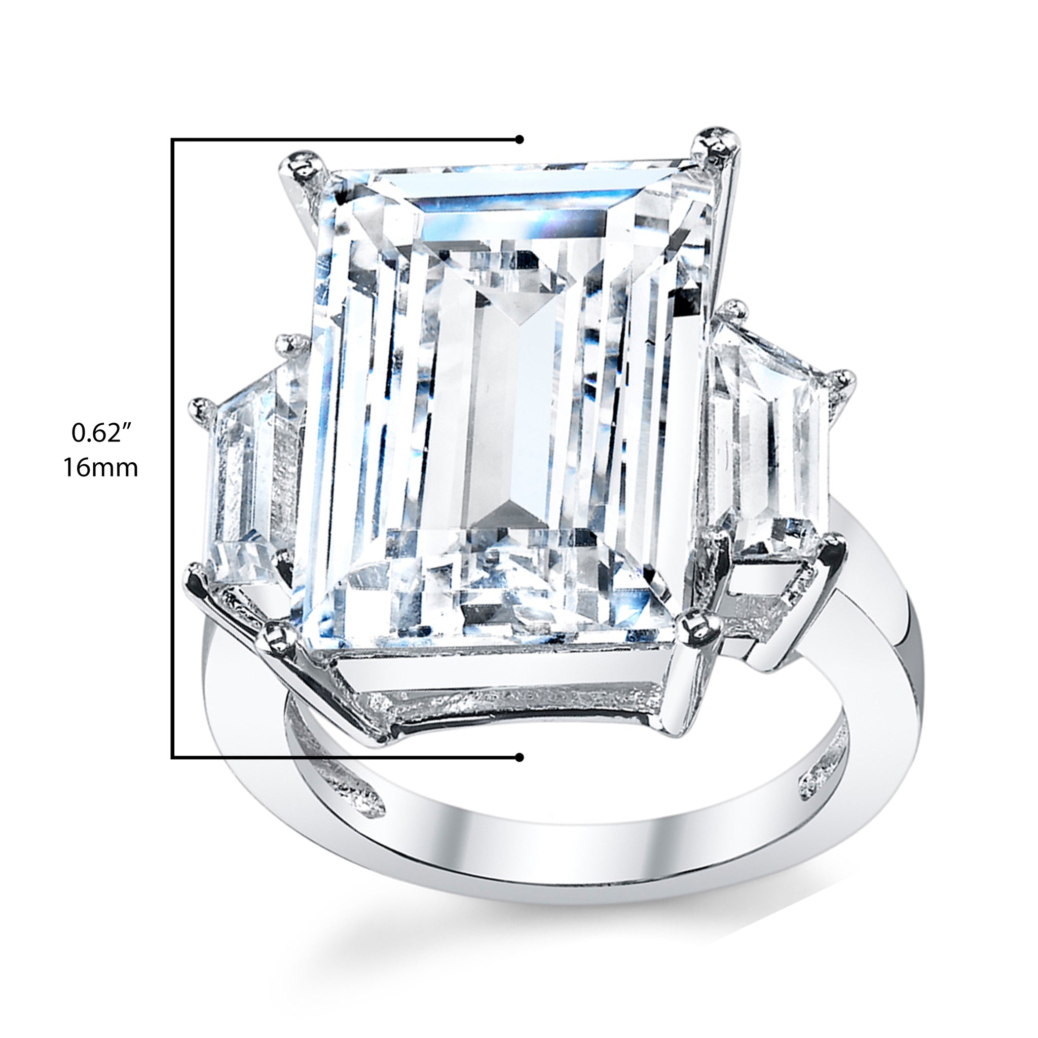 Women's Kim Kardashian Sterling Silver 9Ct. Engagement Wedding Ring Emerald-Cut Cubic Zirconia