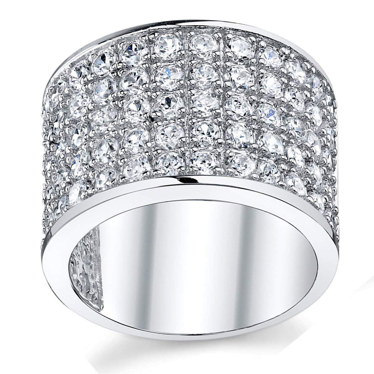 David Beckham Sterling Silver 4Ct. Men's Cubic Zirconia CZ Band Ring 15 MM Sizes 8 to 13