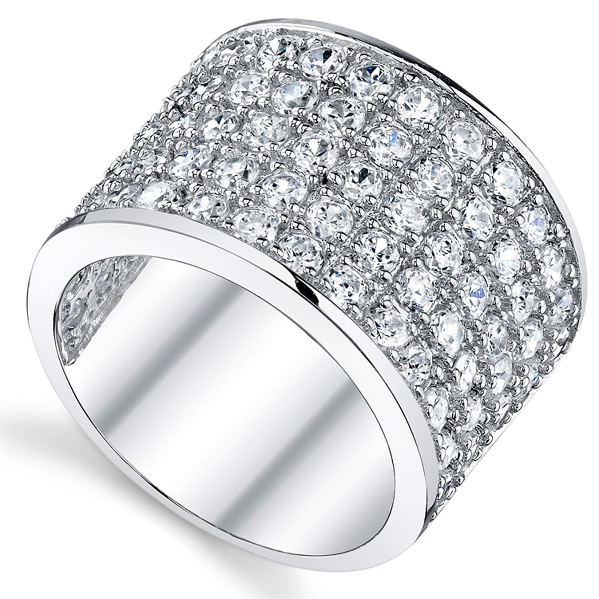 David Beckham Sterling Silver 4Ct. Men's Cubic Zirconia CZ Band Ring 15 MM Sizes 8 to 13