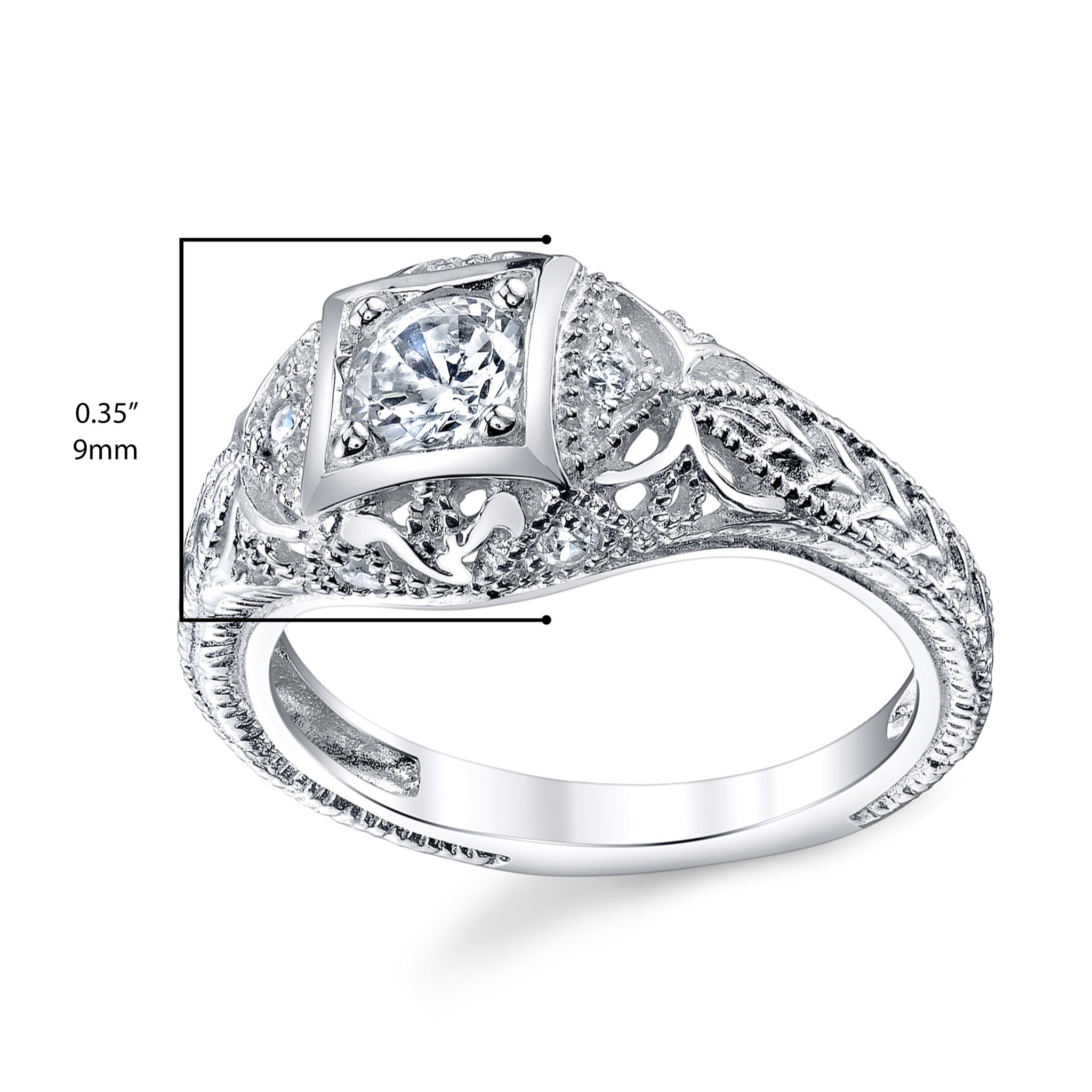 Women's 1Ct. Moissanite Carved 925 Sterling Silver Vintage Bridal Engagement Ring