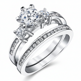 Women's Sterling Silver Wedding Engagement Ring 1.15Ct TCW 2Pc Set Cubic-Zirconia