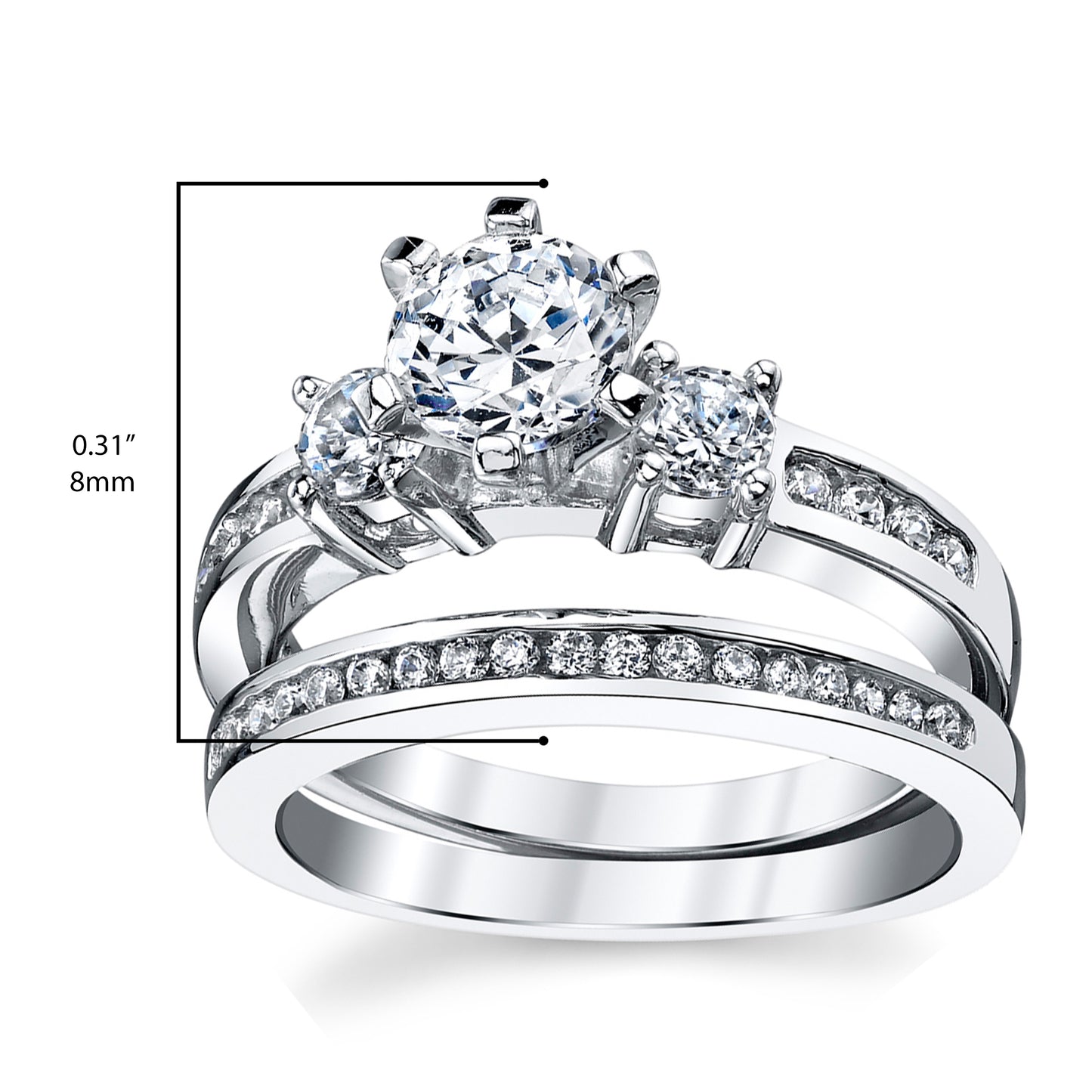 Women's Sterling Silver Wedding Engagement Ring 1.15Ct TCW 2Pc Set Cubic-Zirconia