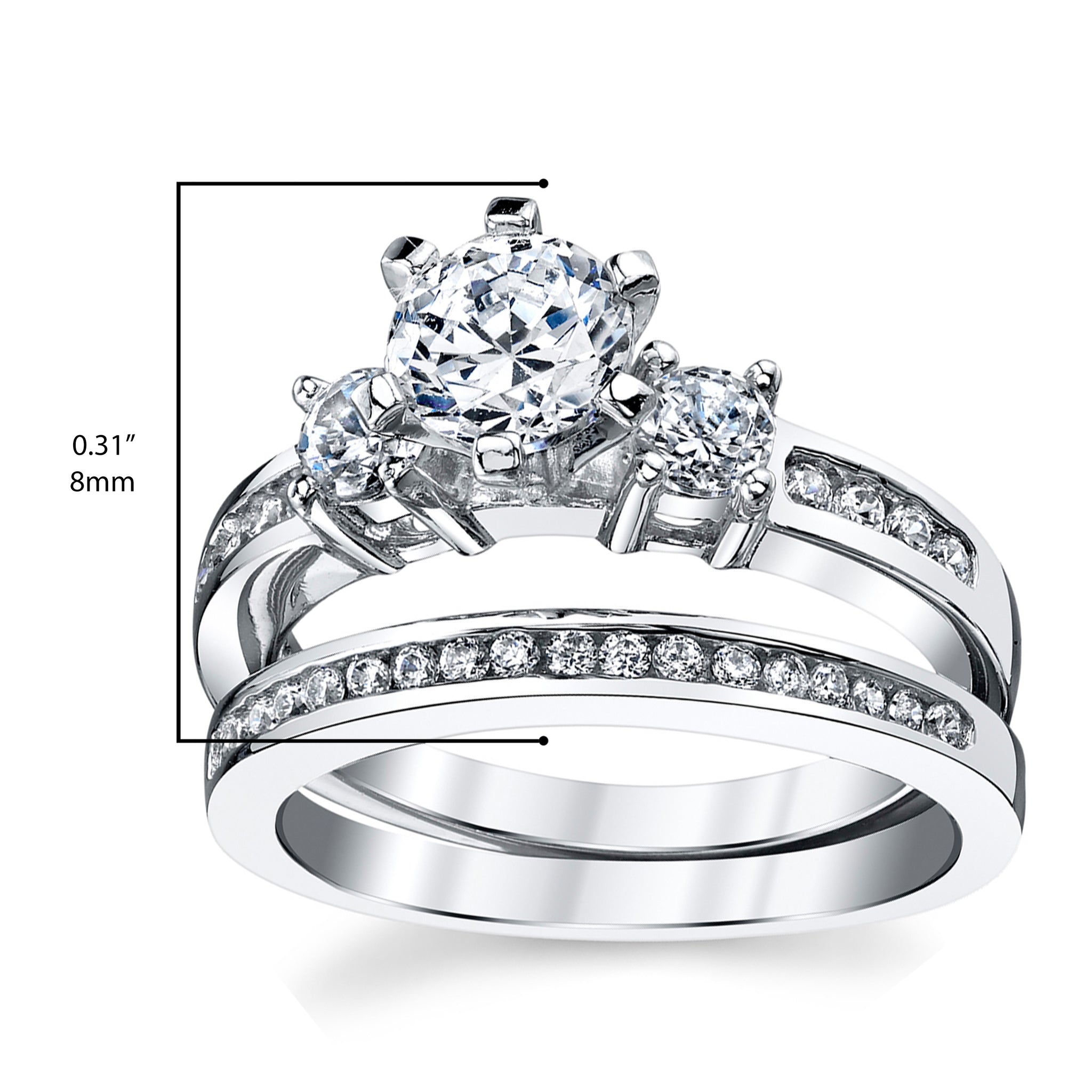 Women's Sterling Silver Wedding Engagement Ring 1.15Ct TCW 2Pc Set Cubic-Zirconia