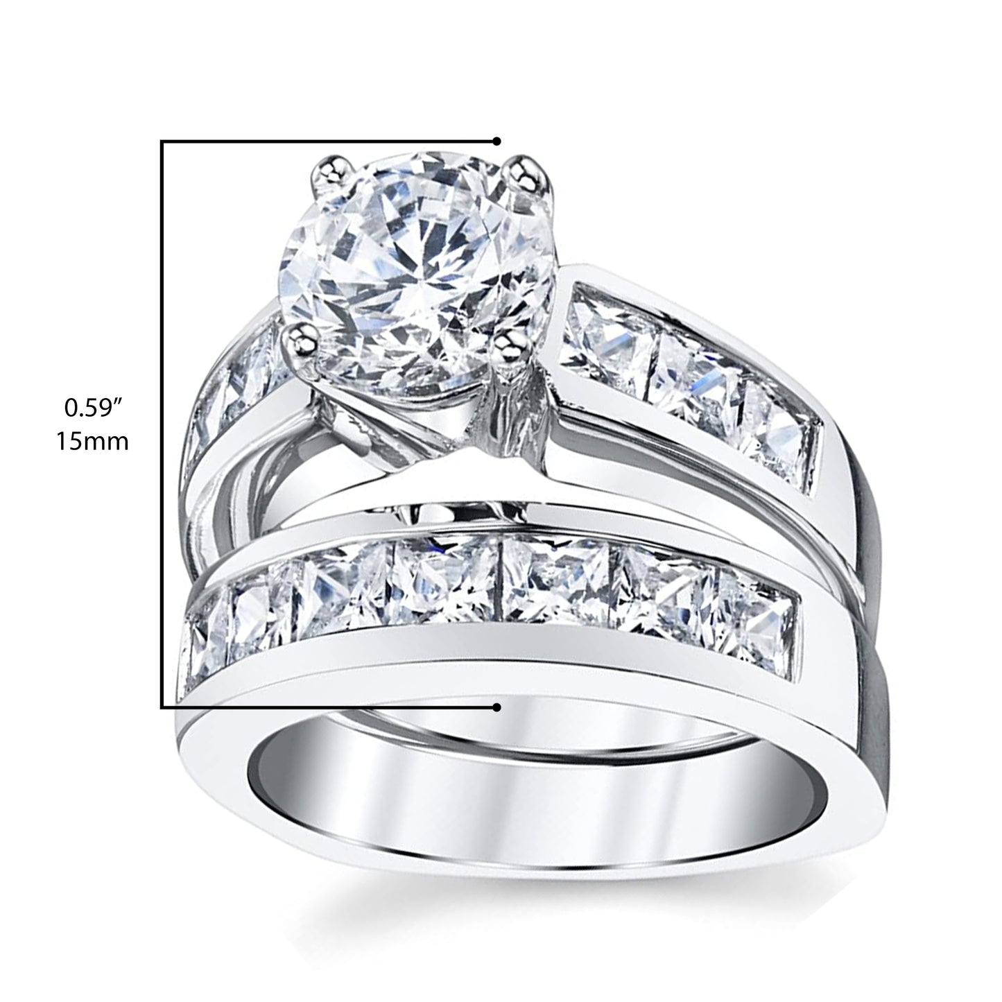 Women's Sterling Silver Bridal Set 2ct. Engagement Wedding Ring Round Princess-Cut Cubic Zirconia