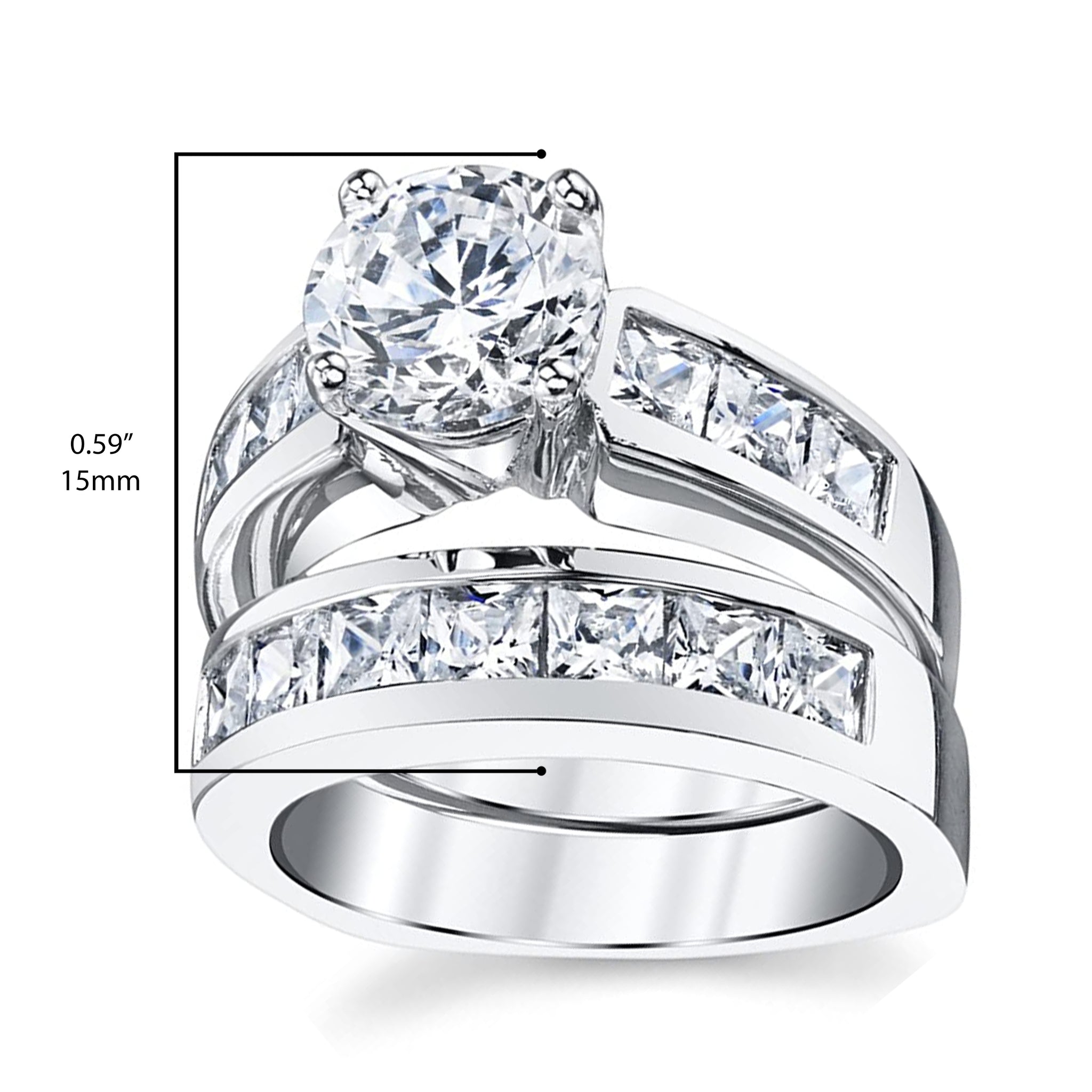 Women's Sterling Silver Bridal Set 2ct. Engagement Wedding Ring Round Princess-Cut Cubic Zirconia