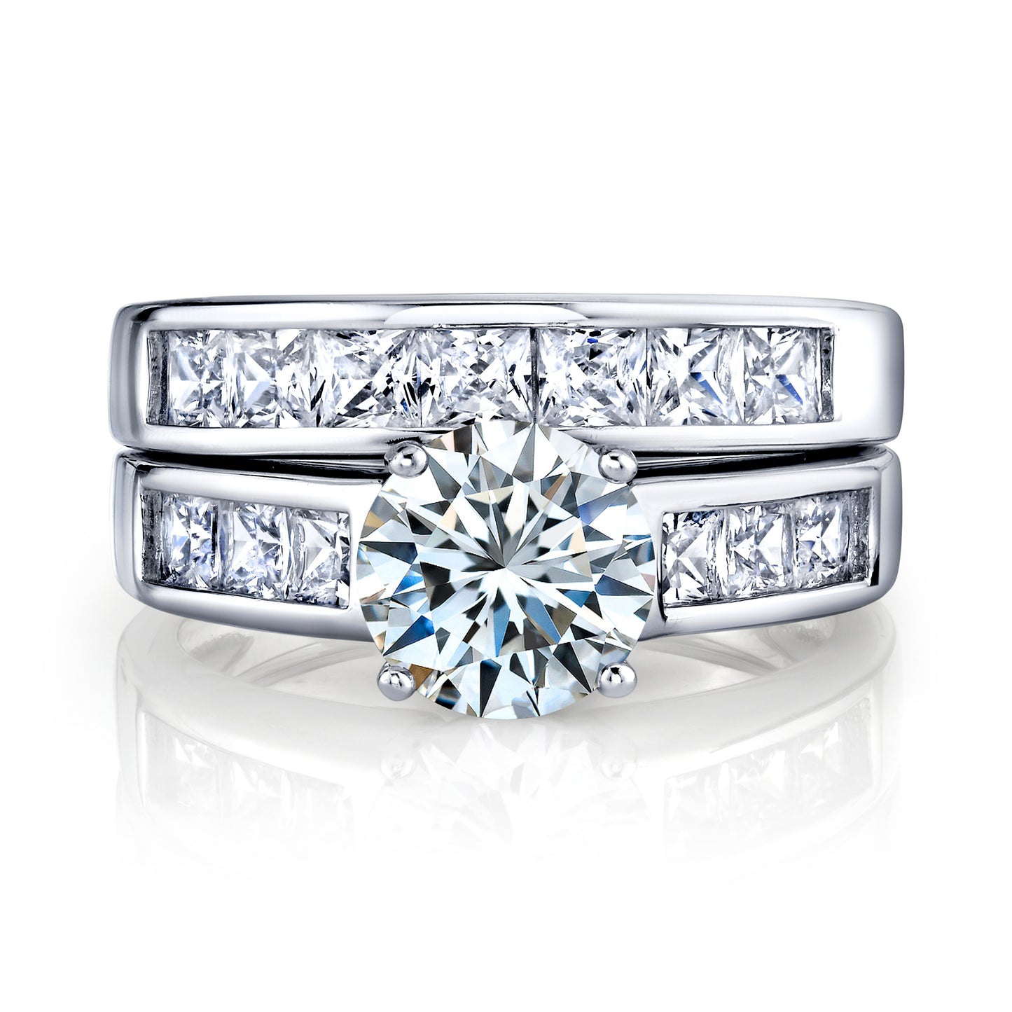 Women's Sterling Silver Bridal Set 2ct. Engagement Wedding Ring Round Princess-Cut Cubic Zirconia