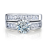 Women's Sterling Silver Bridal Set 2ct. Engagement Wedding Ring Round Princess-Cut Cubic Zirconia