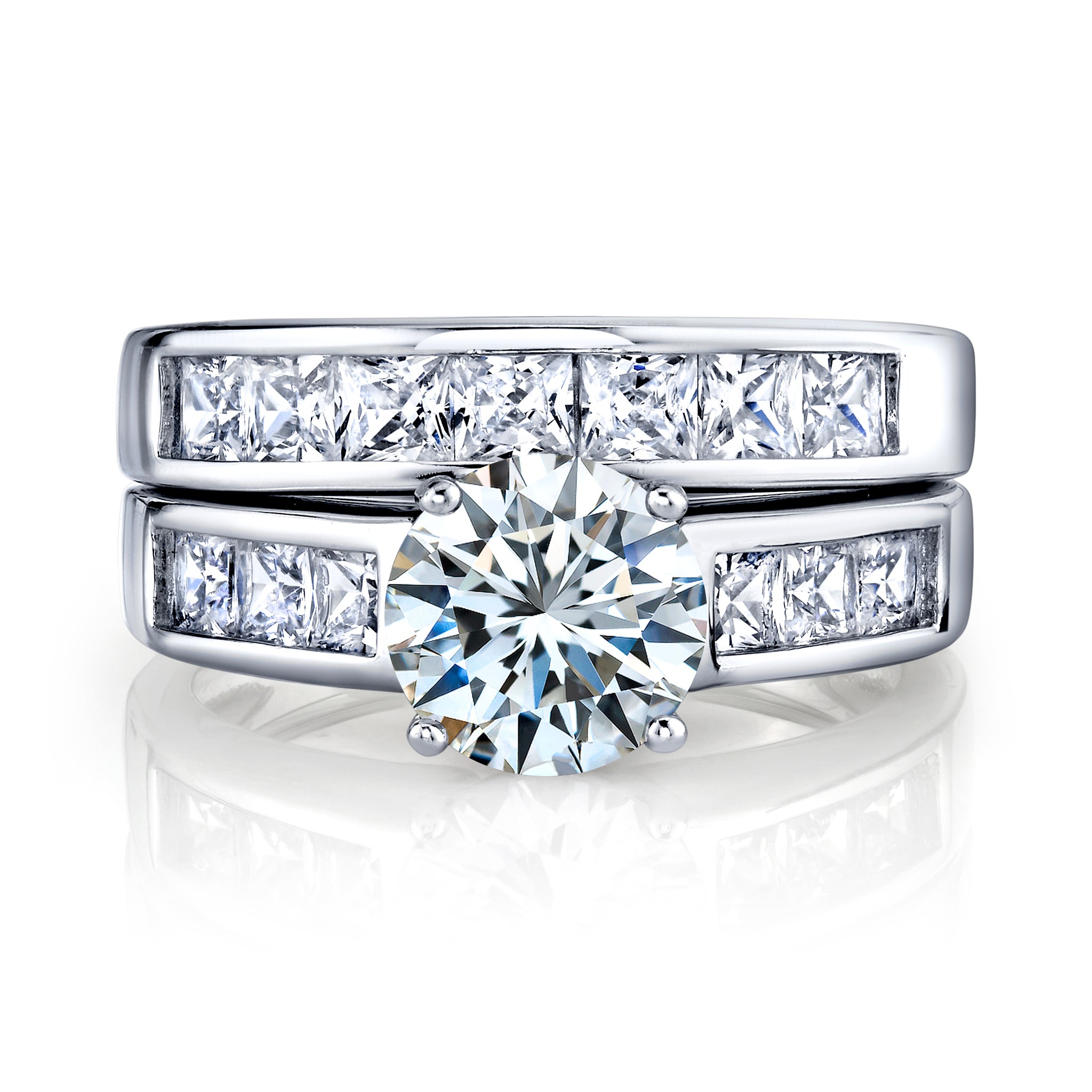 Women's Sterling Silver Bridal Set 2ct. Engagement Wedding Ring Round Princess-Cut Cubic Zirconia