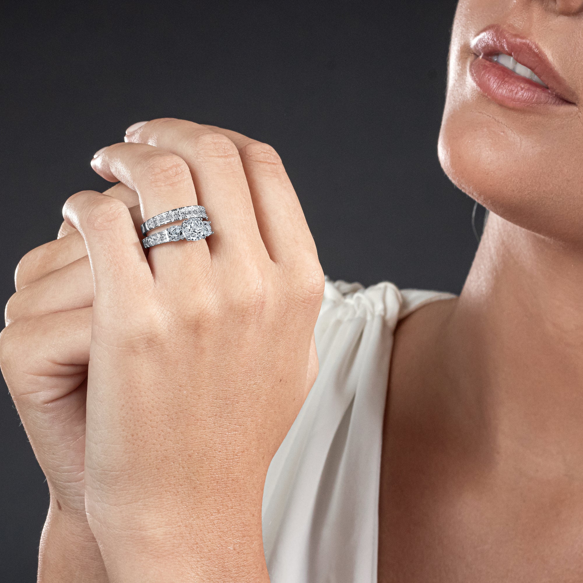 Women's 3.4Ct. Sterling Silver Past Present Future 2-Pc Bridal Set Engagement Wedding Ring Cubic Zirconia