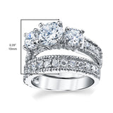 Women's 3.4Ct. Sterling Silver Past Present Future 2-Pc Bridal Set Engagement Wedding Ring Cubic Zirconia