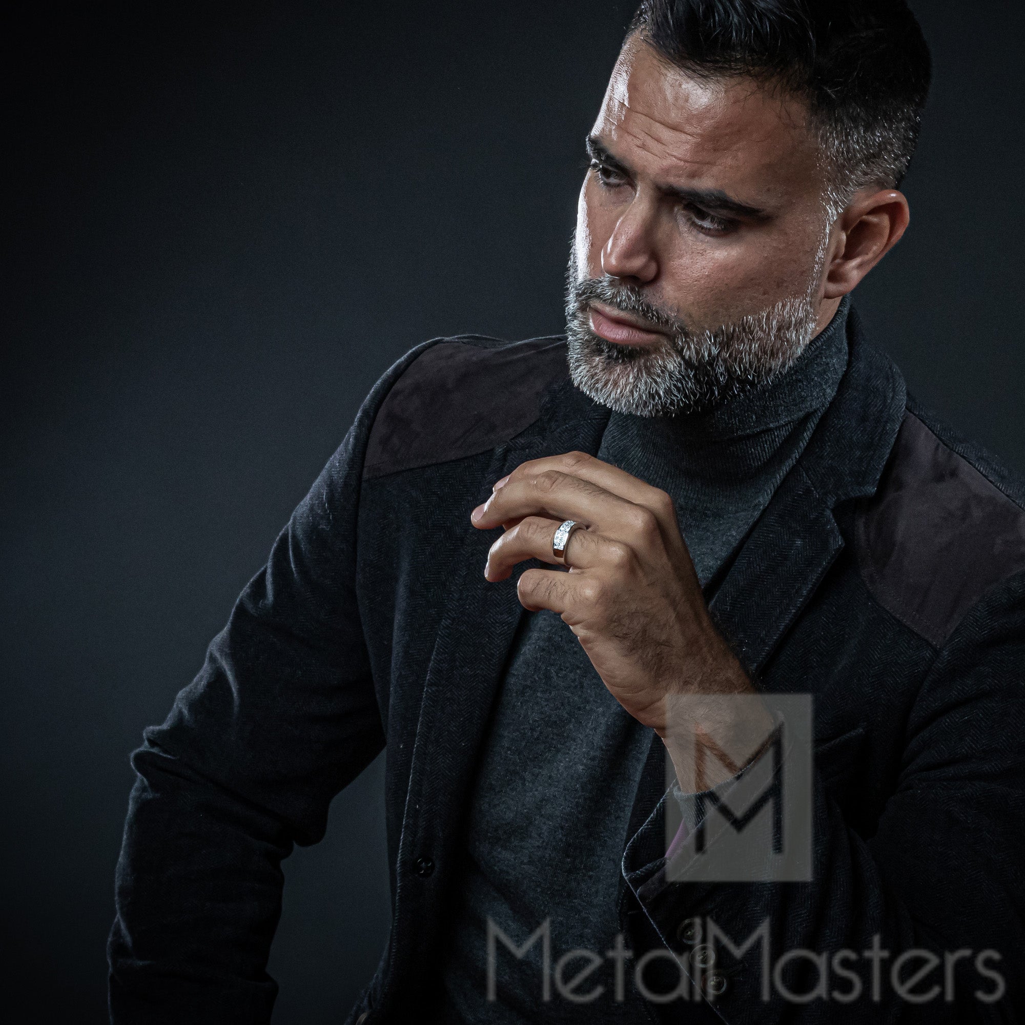 Double Row Princess Cut Men's Sterling Silver Wedding Band Engagement Ring with Cubic Zirconia 7.5mm Sizes 7 to 13