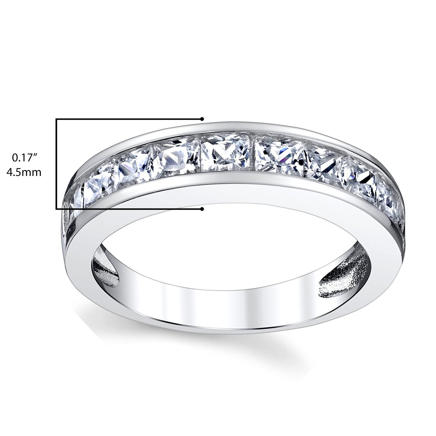 Princess Cut Men's Sterling Silver Wedding Band Engagement Ring with Cubic Zirconia 4.5MM Sizes 7 to 13
