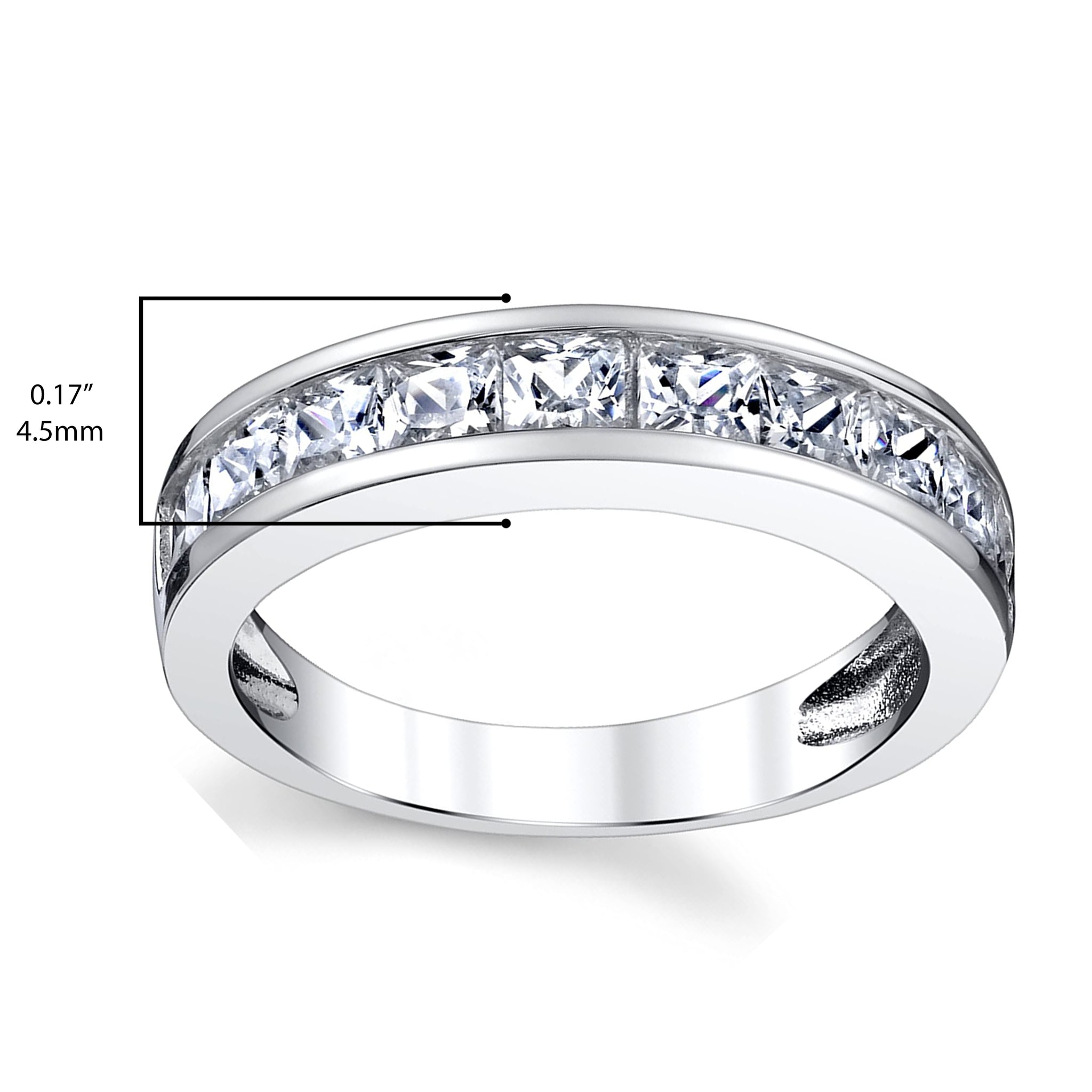Princess Cut Men's Sterling Silver Wedding Band Engagement Ring with Cubic Zirconia 4.5MM Sizes 7 to 13