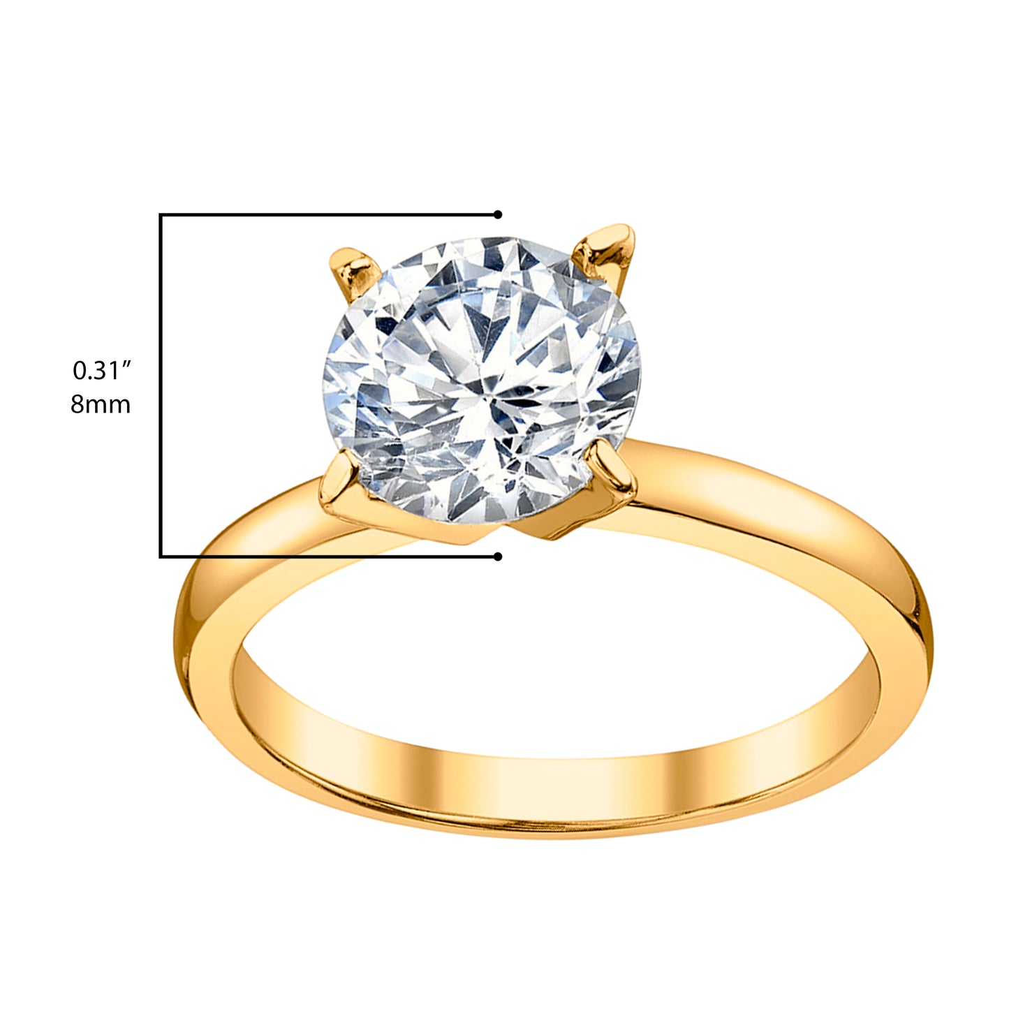 Women's Gold Tone Over Sterling Silver 925 2 Carat Round Brilliant Cubic Zirconia Wedding Engagement Ring