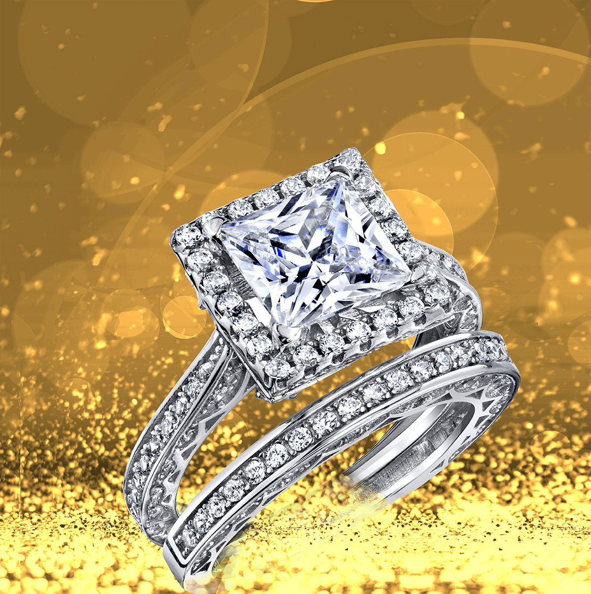 Women's Sterling Silver 925 Engagement Rings Wedding Bridal Set Princess-cut Cubic Zirconia 2pcs