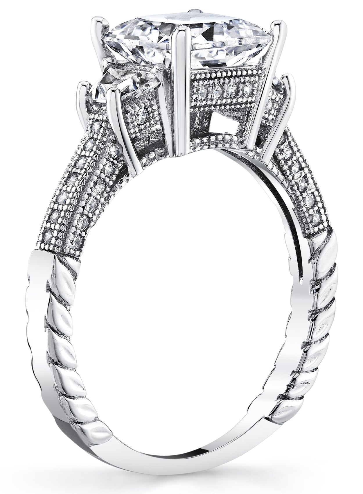Women's Sterling Silver 925 Vintage 3ct Princess-cut Cubic Zirconia Wedding Engagement Ring Band