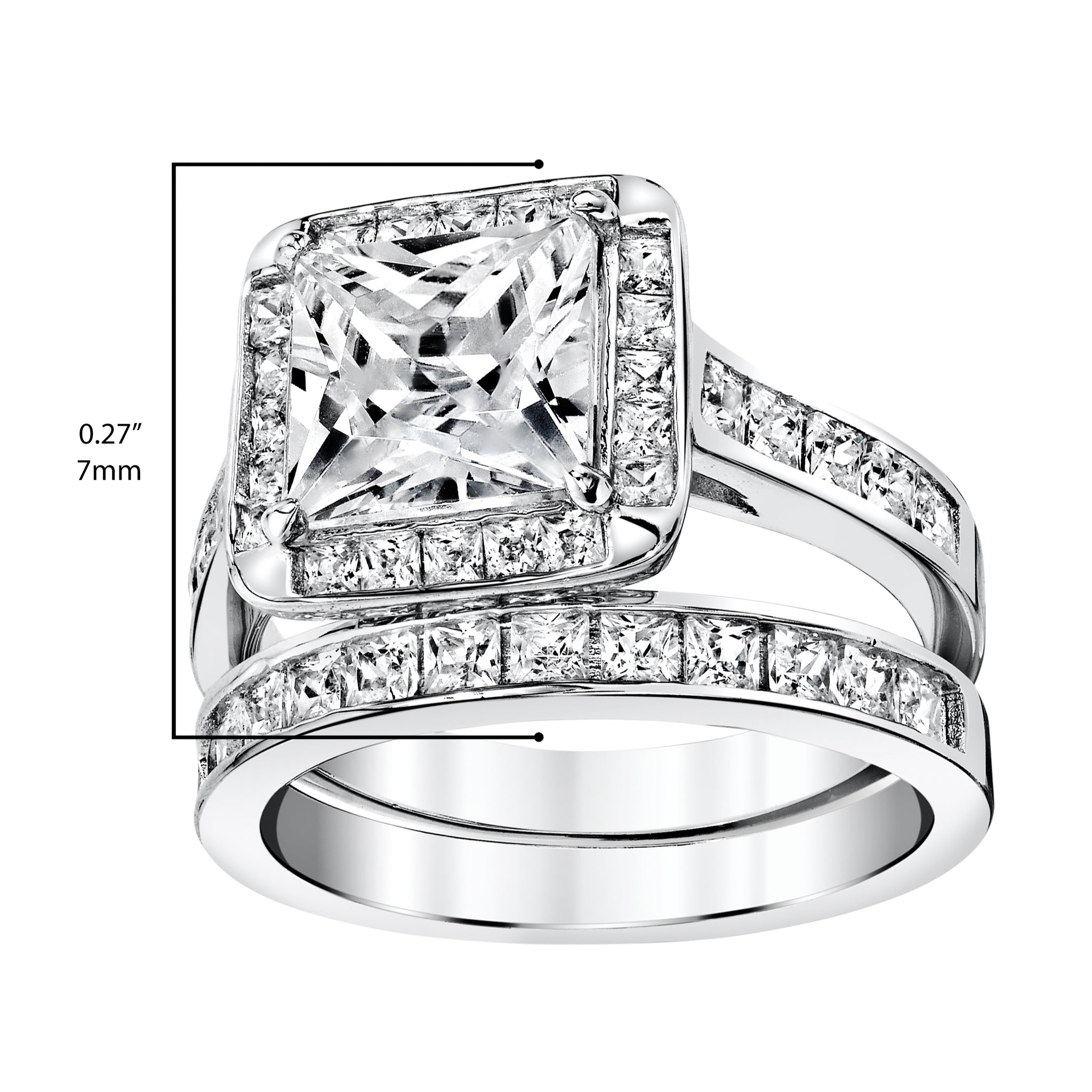 Women's Sterling Silver 925 Bridal Set Engagement Ring 2.5Ct Cubic Zirconia 5-9