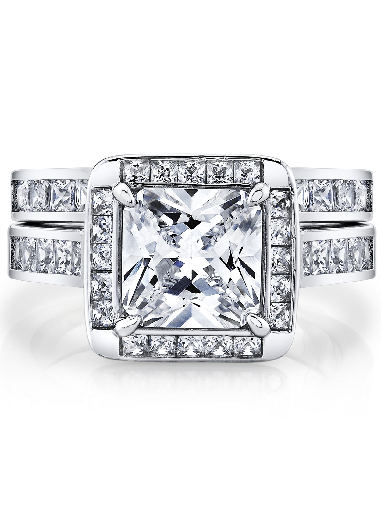 Women's Sterling Silver 925 Bridal Set Engagement Ring 2.5Ct Cubic Zirconia 5-9