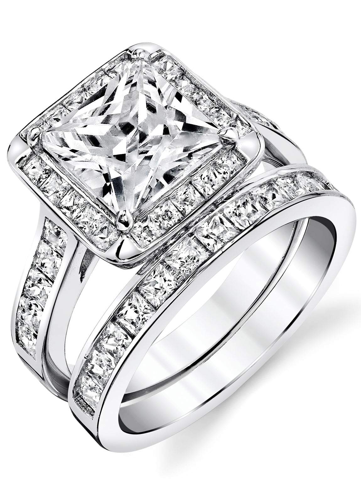Women's Sterling Silver 925 Bridal Set Engagement Ring 2.5Ct Cubic Zirconia 5-9