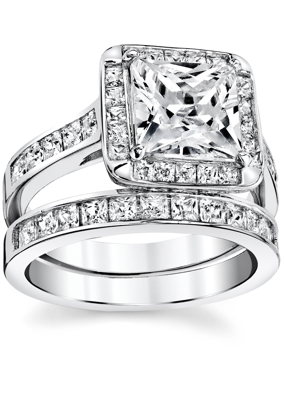 Women's Sterling Silver 925 Bridal Set Engagement Ring 2.5Ct Cubic Zirconia 5-9
