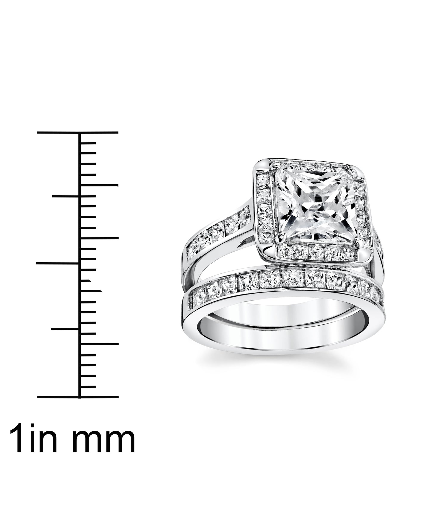 Women's Sterling Silver 925 Bridal Set Engagement Ring 2.5Ct Cubic Zirconia 5-9