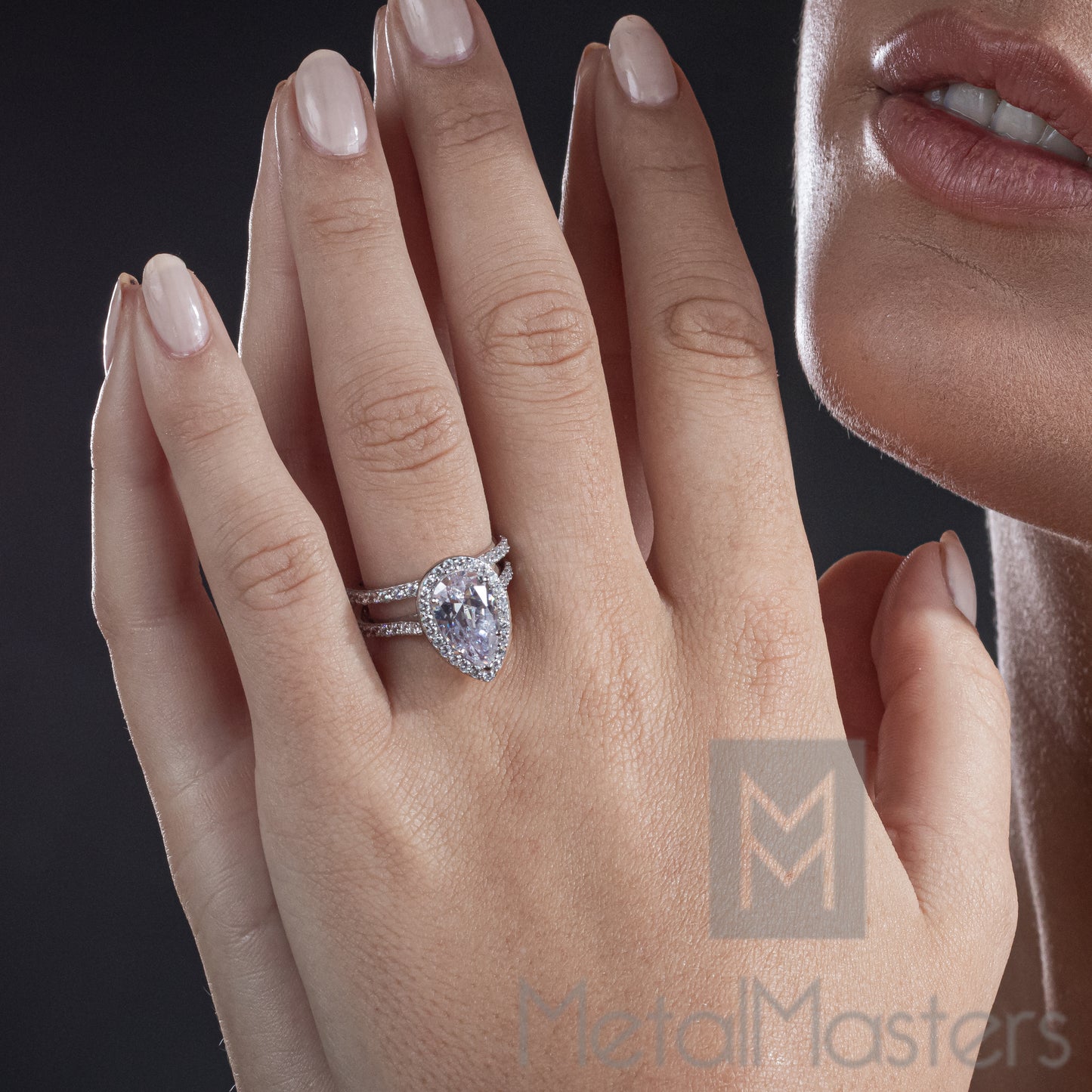 3CT Teardrop Pear Shape Solitaire AAA CZ Engagement Ring Bridal Set in 2Pc Sterling Silver 925